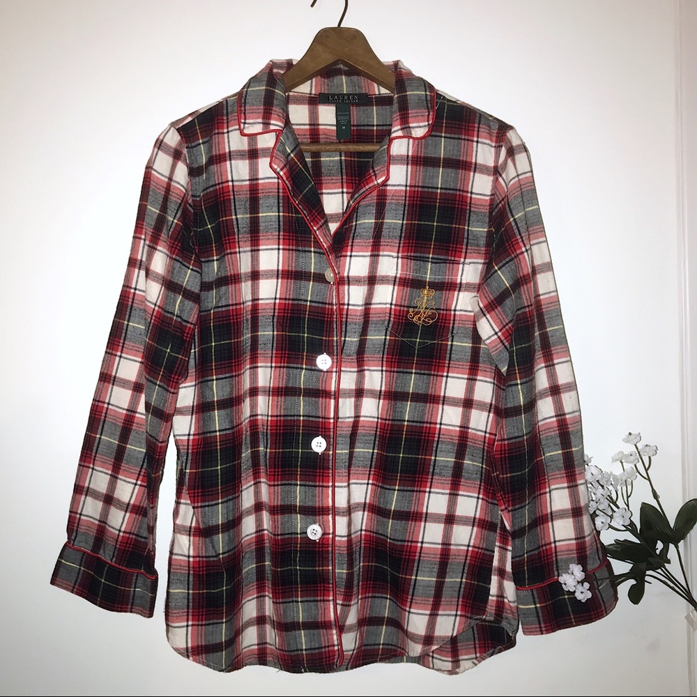 LAUREN RALPH LAUREN plaid flannel sleep shirt sz M